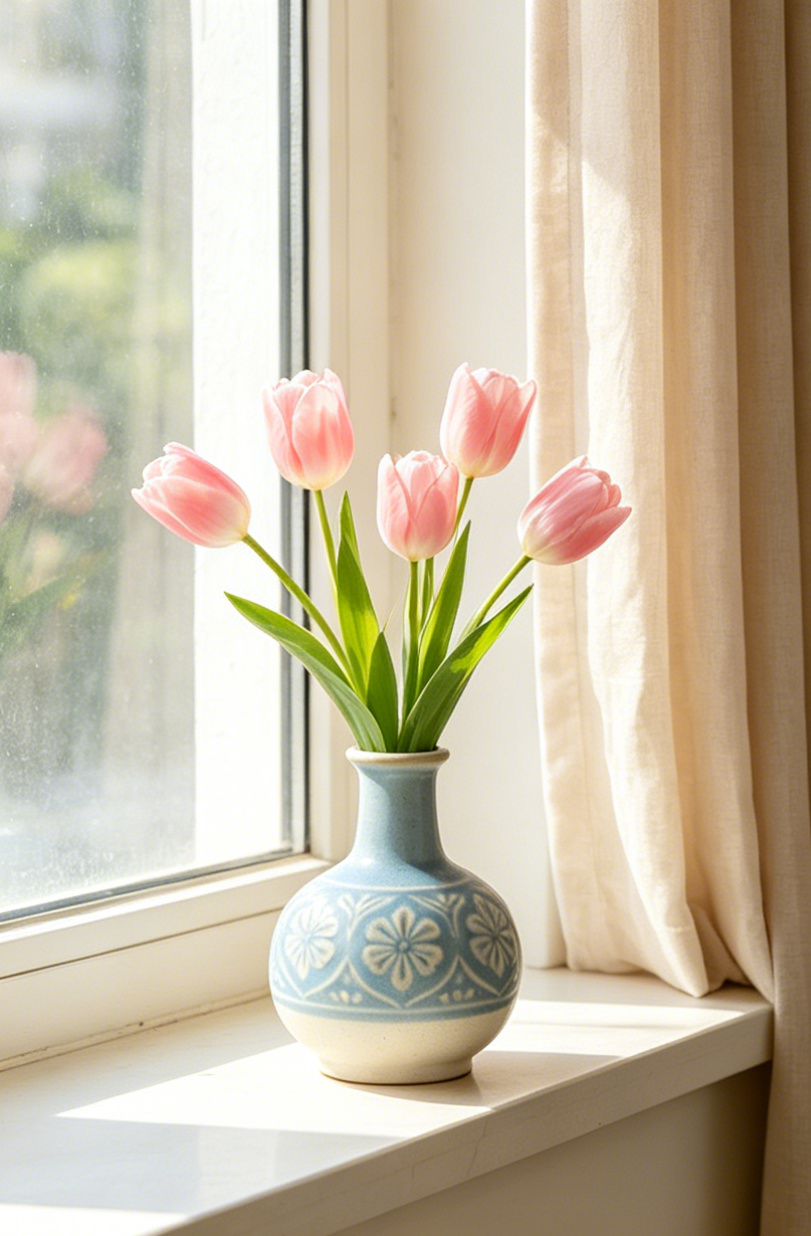 đđž Sky Blue Ombre Hand-Painted Floral Mini Ceramic Bud Vase
