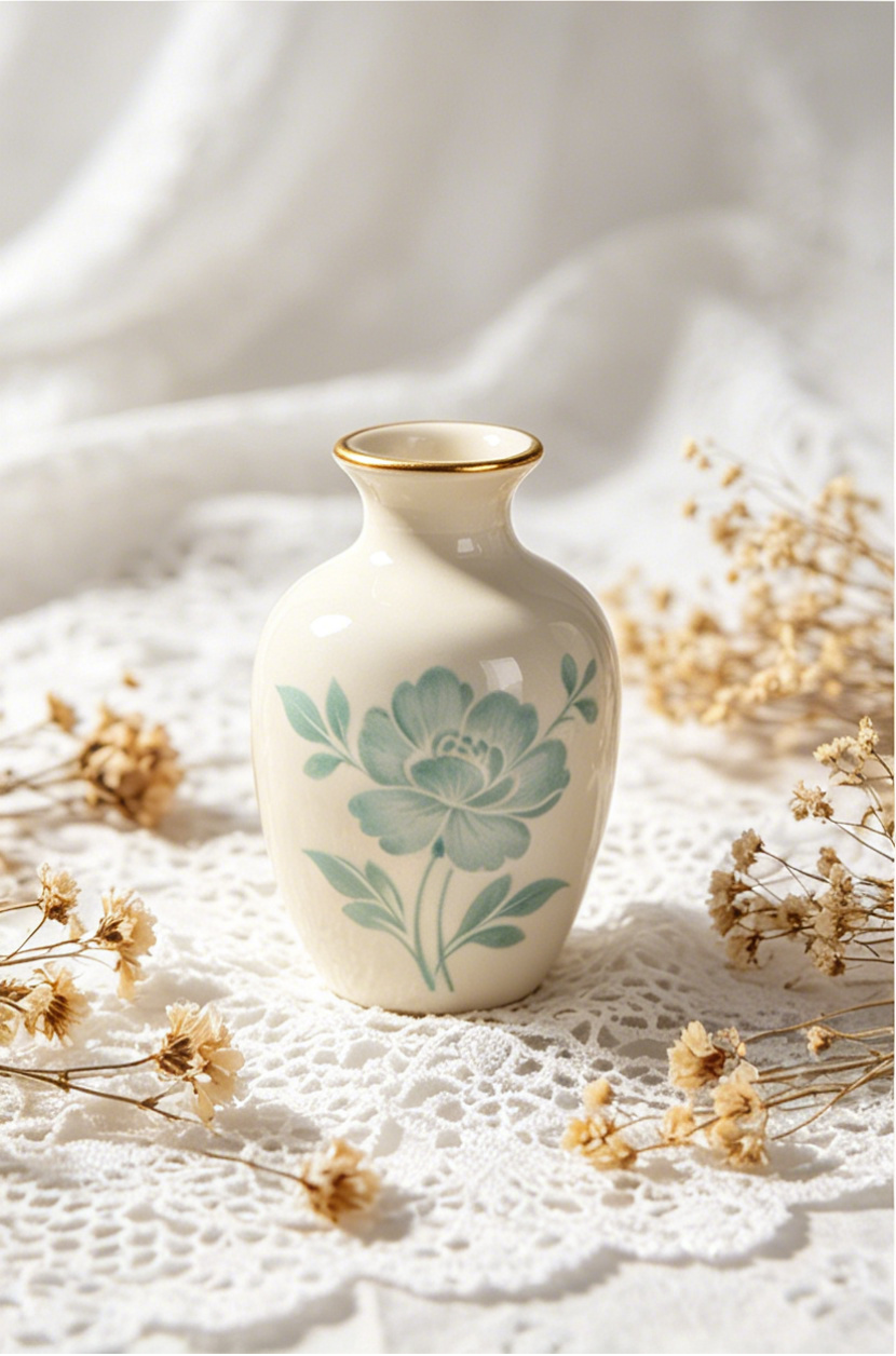 đżđș Mint Green Peony Hand-Painted Mini Porcelain Bud Vase
