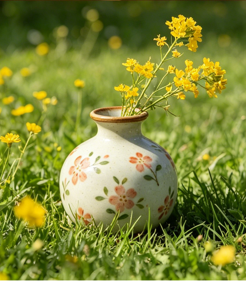 đžđș Vintage Speckled Hand-Painted Pink Floral Mini Ceramic Bud Vase