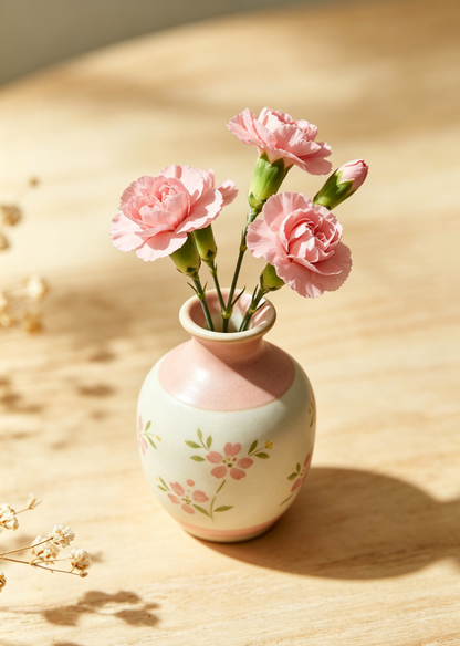🌸🏺 Hand Drawn Pink Ombre Matte Ceramic Mini Bud Vase