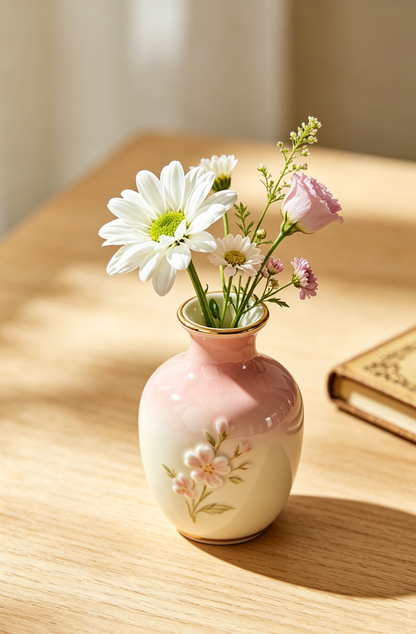 🏺🌸 Ombre Pink 3D Embossed Cherry Blossom Mini Ceramic Bud Vase