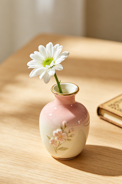 🏺🌸 Ombre Pink 3D Embossed Cherry Blossom Mini Ceramic Bud Vase