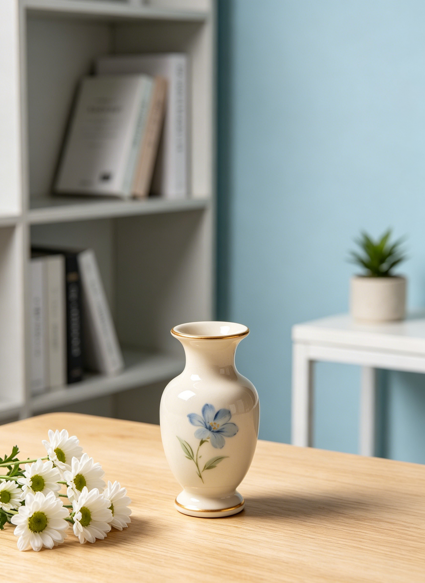 Vintage Blue Floral Ceramic Vase