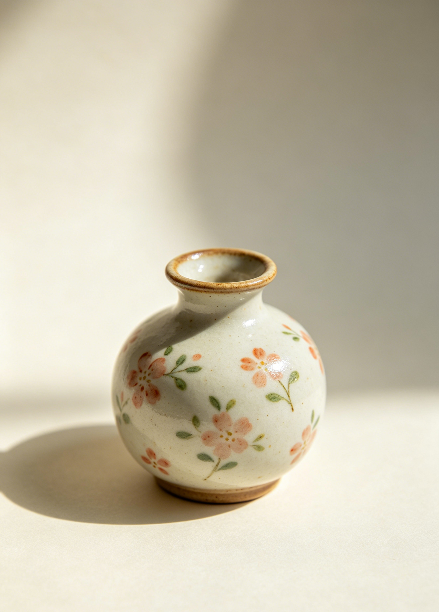 🌸🏺 Vintage Speckled Hand-Painted Pink Floral Mini Ceramic Bud Vase