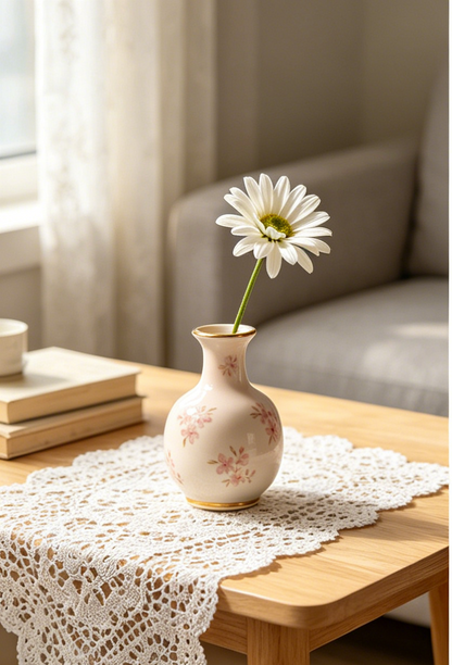 🌸✨ Pink Cherry Blossom Gold Rim Mini Porcelain Bud Vase