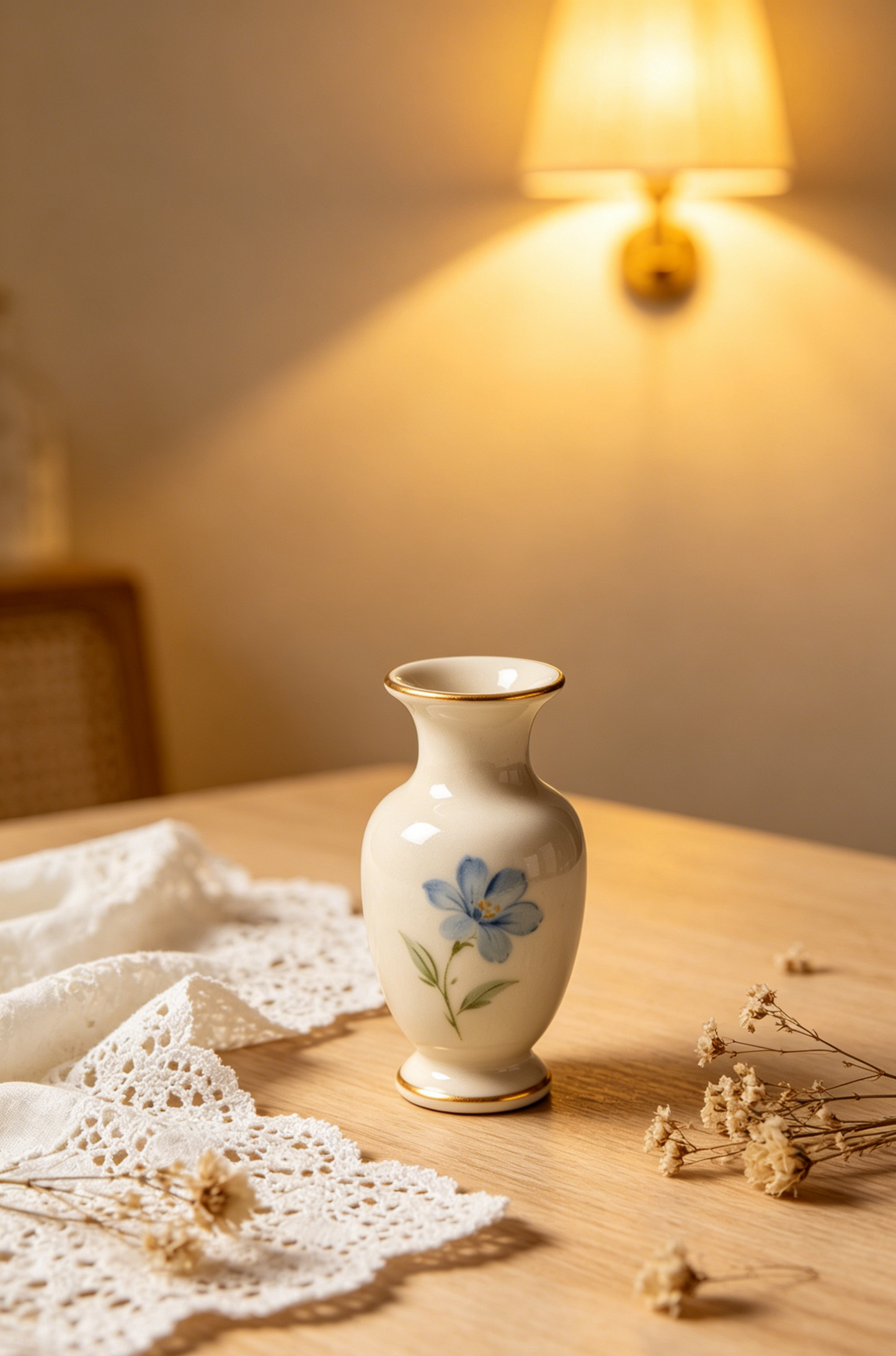 Vintage Blue Floral Ceramic Vase