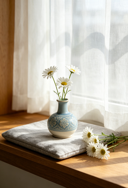💙🏺 Sky Blue Embossed Floral Mini Ceramic Bud Vase | Rustic Home Decor Vase