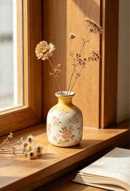 🌼🍯 Yellow Ombre Hand-Painted Floral Mini Ceramic Bud Vase