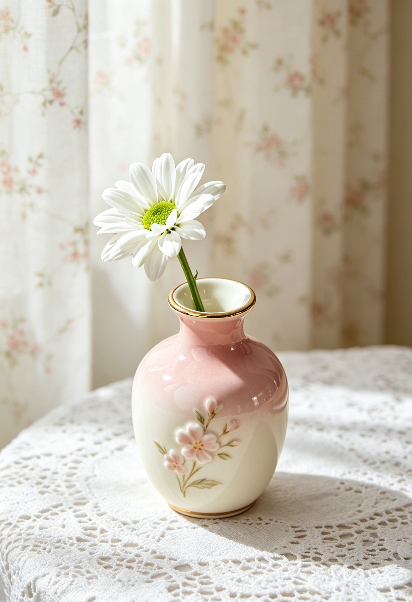 🏺🌸 Ombre Pink 3D Embossed Cherry Blossom Mini Ceramic Bud Vase