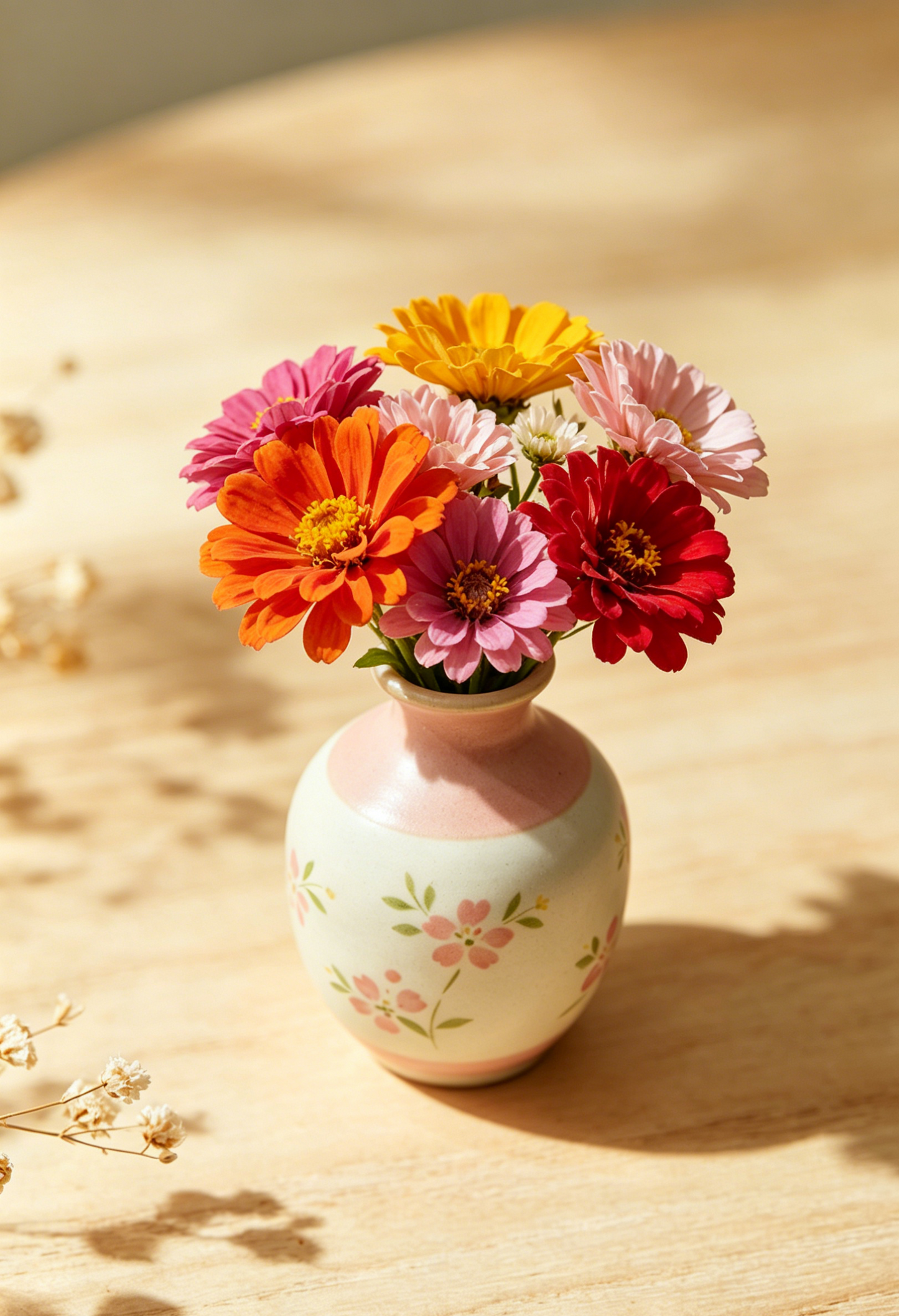 🌸🏺 Hand Drawn Pink Ombre Matte Ceramic Mini Bud Vase